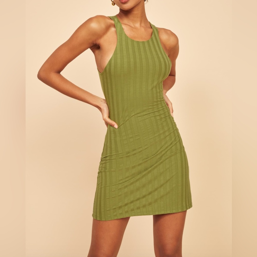 Reformation Olive Green Ribbed Mini Dress